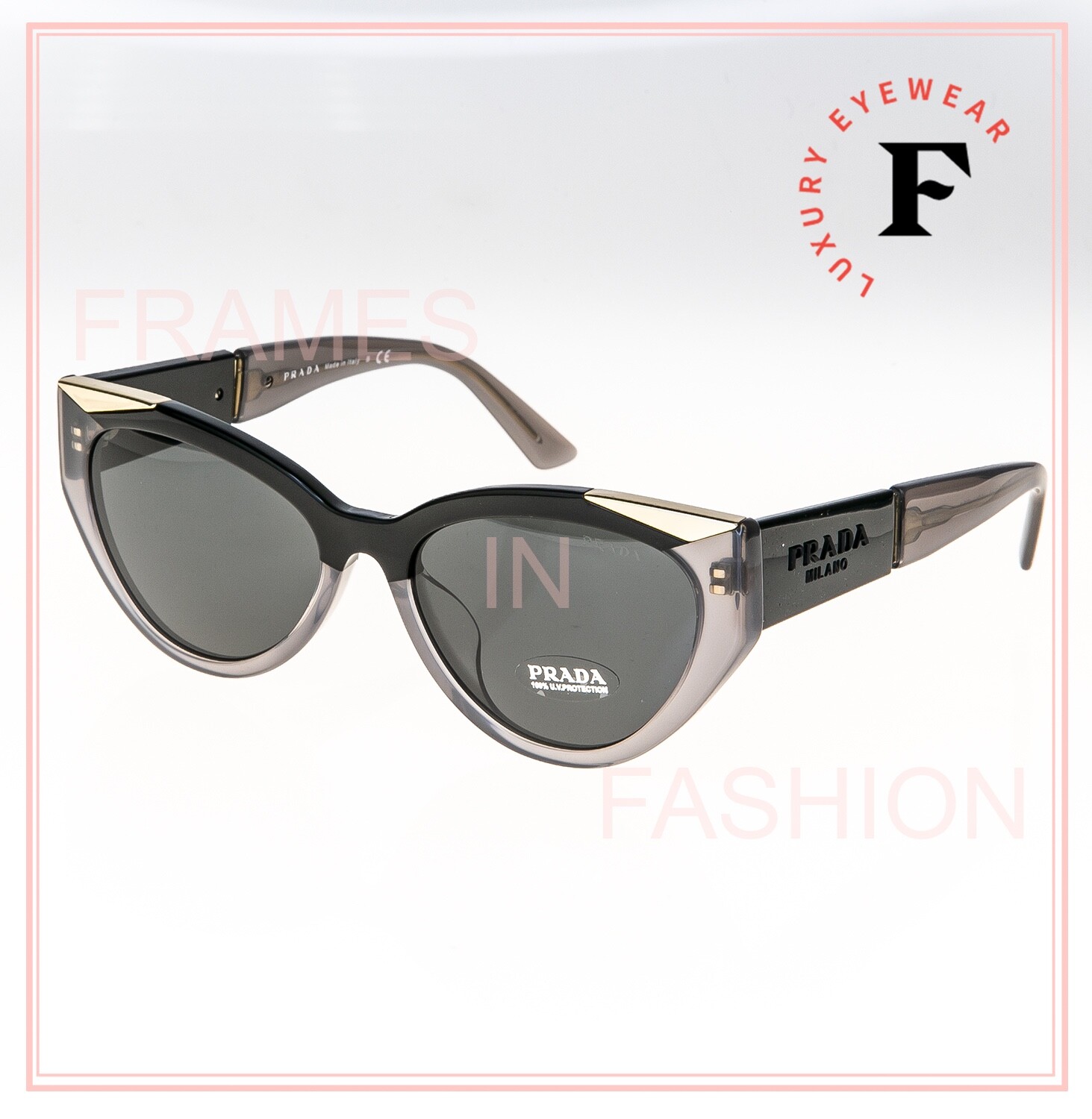 Pre-owned Prada Symbole Black Gray Triangle Pr03ws 03w Cat Eye Fashion Sunglasses 55mm