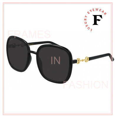 Pre-owned Gucci Horsebit 0893 Gold Black Rectangular Gg0893s 001 Retro Fashion Sunglasses In Gray