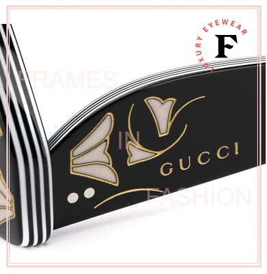 Pre-owned Gucci Inverted 0874 Black White Stripe Mirrored Runway Sunglasses Gg0874s 003 In Silver