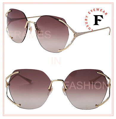 Pre-owned Gucci 0651 Gold Brown Oval Fork Rimless Metal Sunglasses Gg0651s Authentic 003