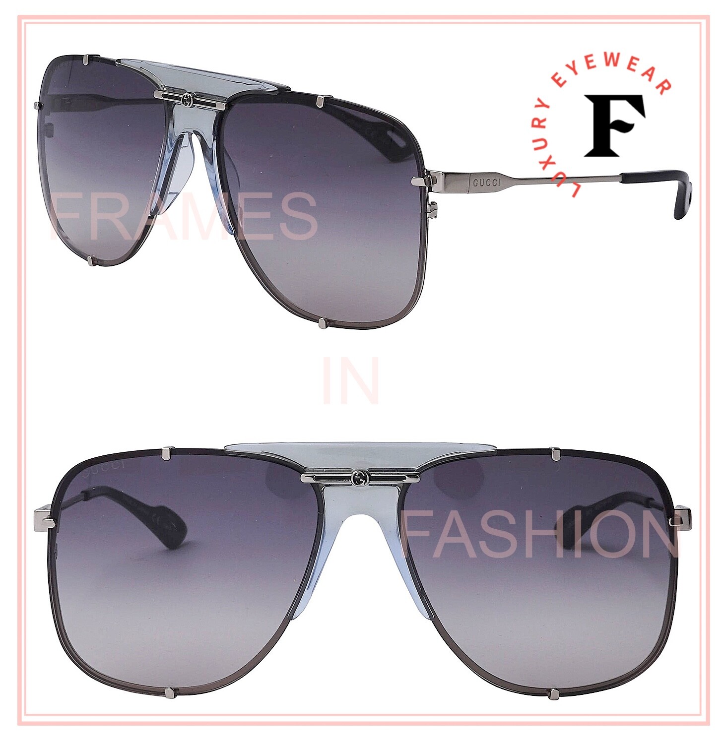 Pre-owned Gucci Web 0739 Silver Gray Rectangular Aviator 001 Sunglasses Gg0739s Unisex