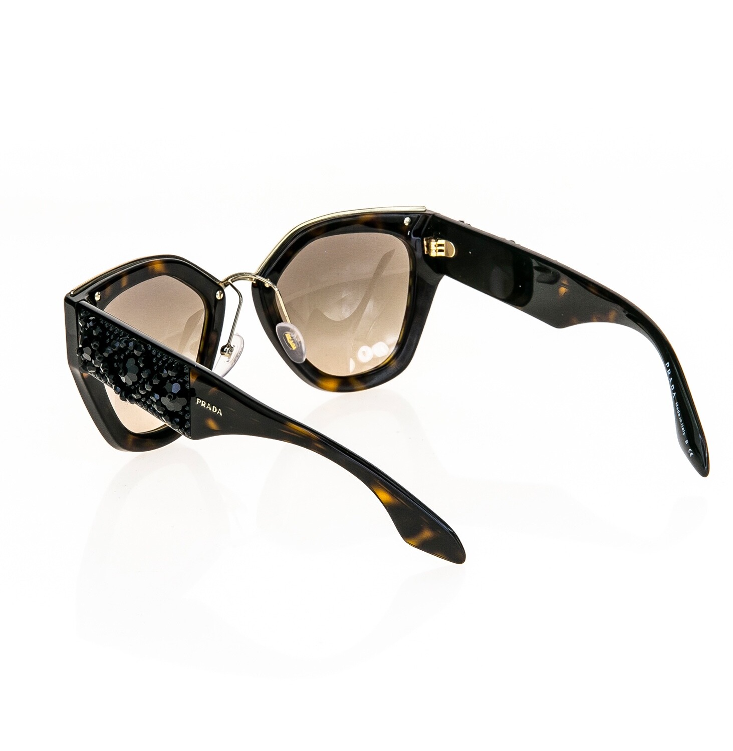 Pre-owned Prada Ornate 10t Bead Embellished Pr10ts Brown Tortoise Catwalk Sunglasses