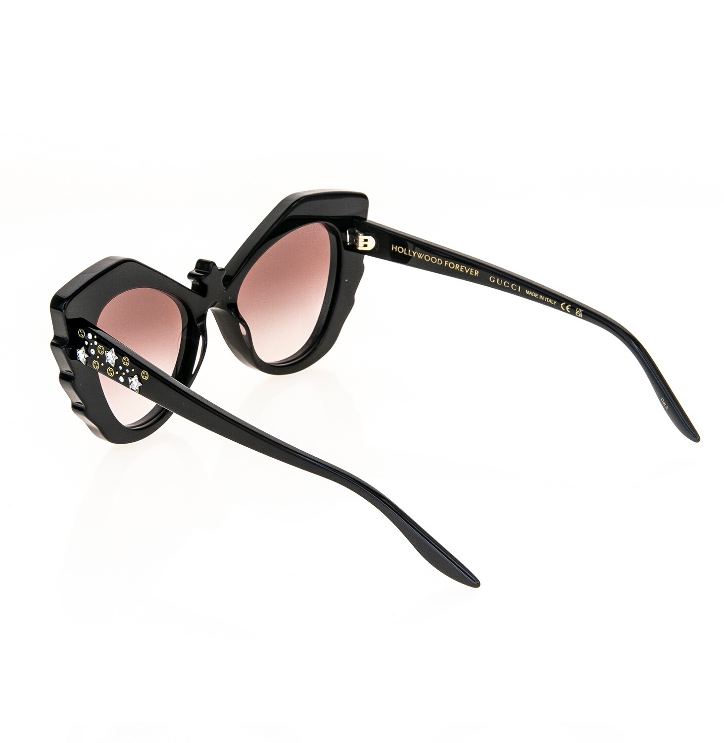 Pre-owned Gucci Aria Hollywood Forever 1095 Black 001 Crystal Star Sunglasses Gg1095s In Red