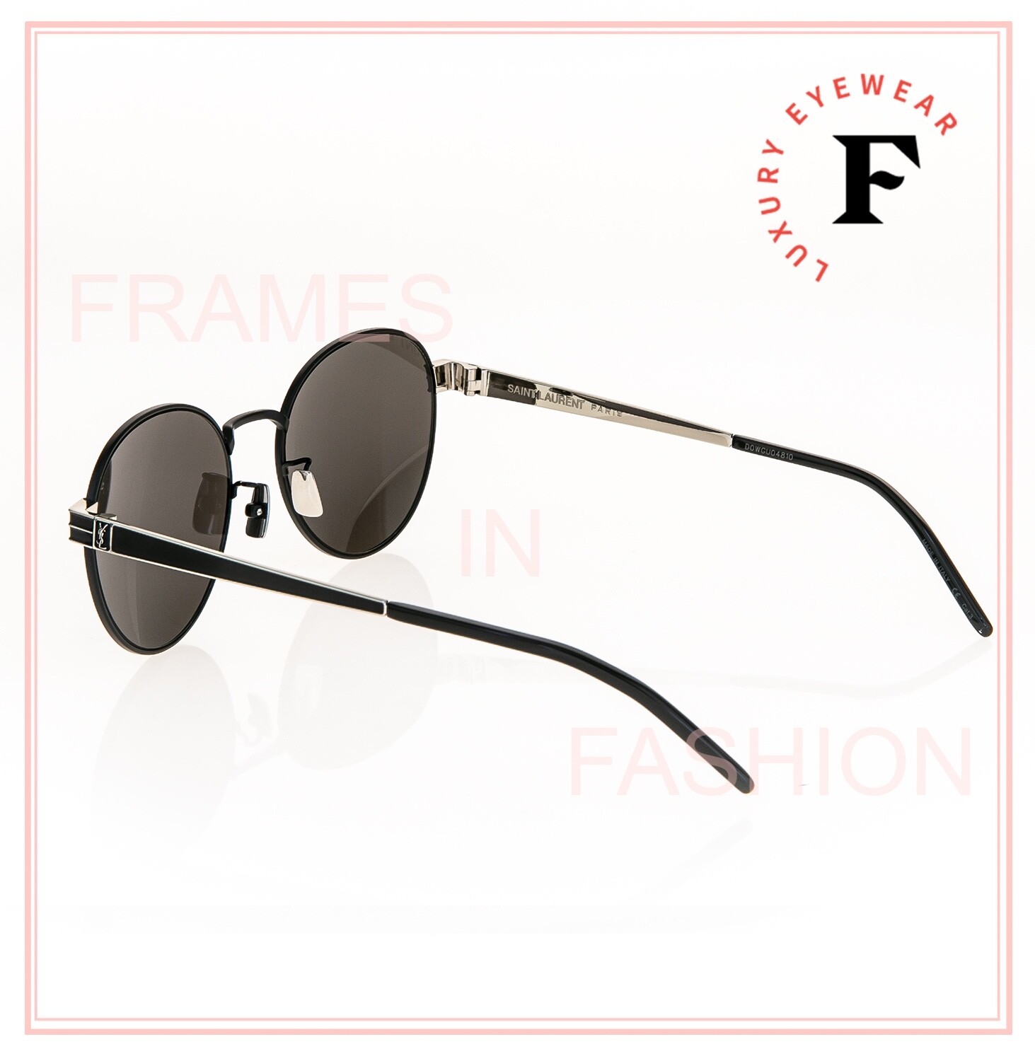 Pre-owned Saint Laurent Ysl Sl M65 Black Silver Round Unisex Metal Sunglasses Slm65 002 In Gray