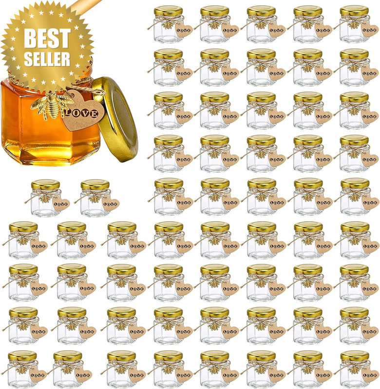 Mini Honey Jars, 60Pack 1.5 Oz Glass for Baby Showers, Weddings & Birthdays