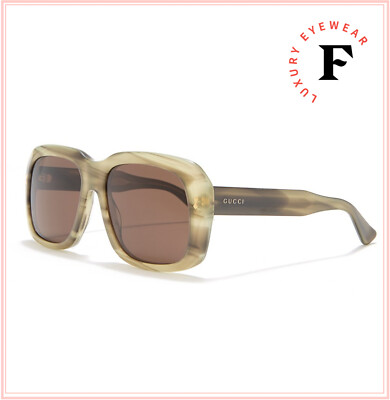 Pre-owned Gucci 0049 Classic Square Brown Havana Stripe Sunglasses Gg0049s 1150 Unisex