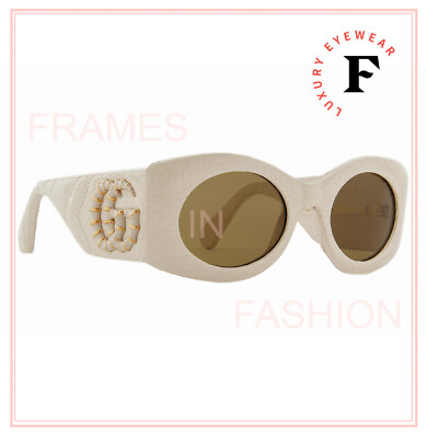 Pre-owned Gucci Matelasse 0815 Ivory Snake Quilted Leather Sunglasses Gg0815s 002 Marmont In Brown