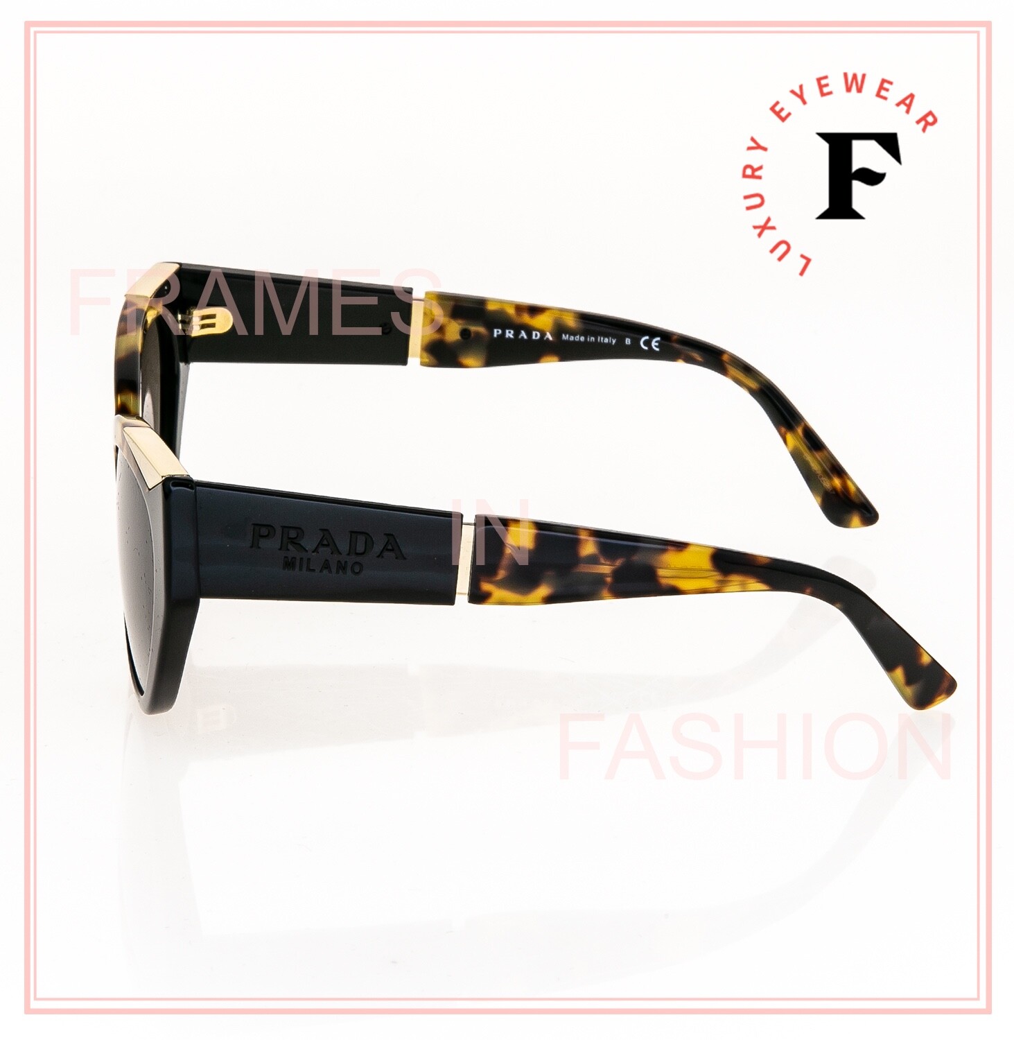 Pre-owned Prada Symbole Black Havana Gold Triangle Pr03wsf 03w Cat Eye Fashion Sunglasses In Gray