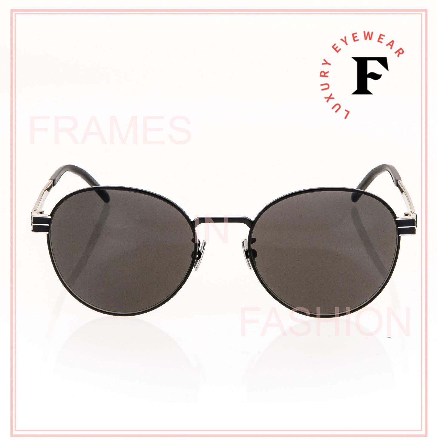 Pre-owned Saint Laurent Ysl Sl M65 Black Silver Round Unisex Metal Sunglasses Slm65 002 In Gray