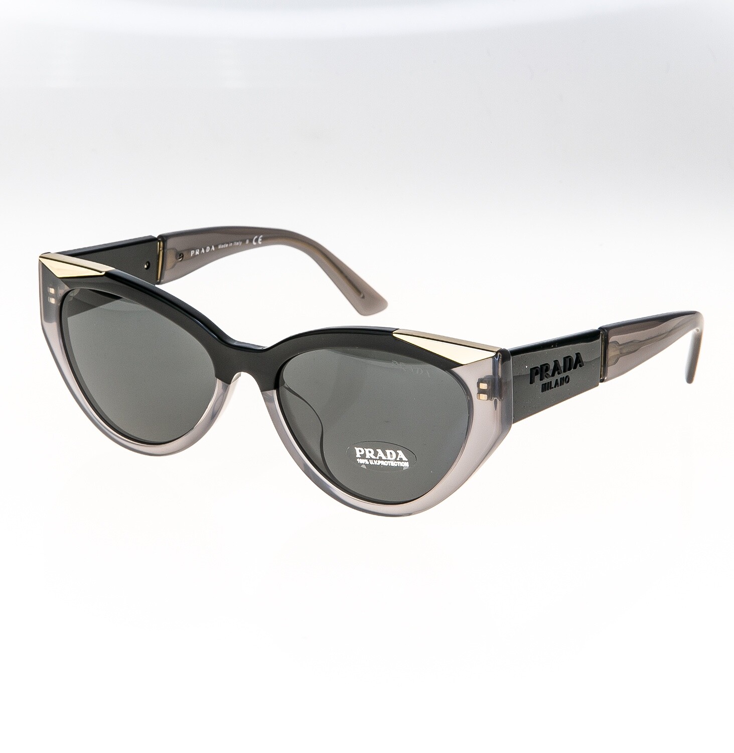 Pre-owned Prada Symbole Black Gray Triangle Pr03ws 03w Cat Eye Fashion Sunglasses 55mm