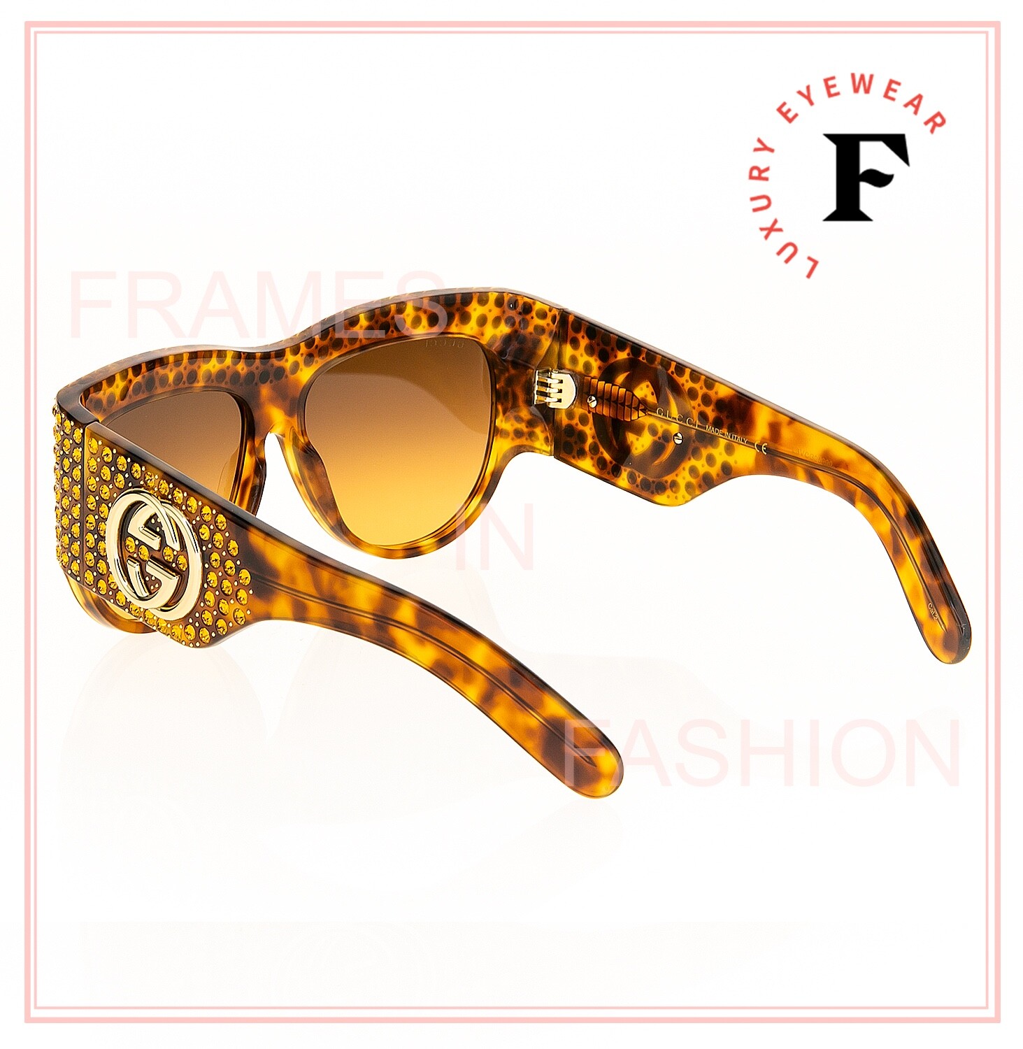 Pre-owned Gucci Authentic Hollywood Forever 0144 Brown Gold Crystal Sunglasses Gg0144s 003