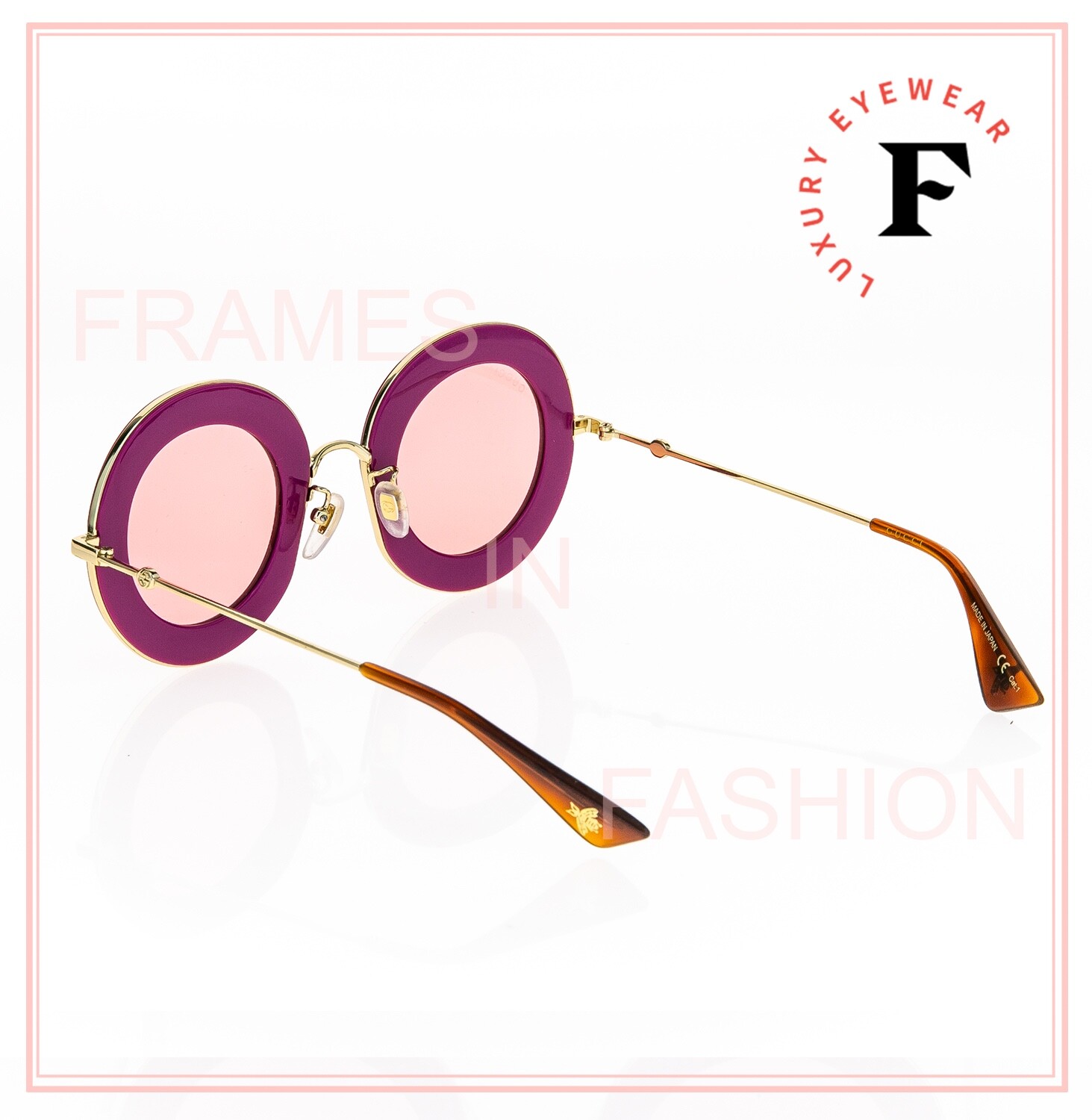 Pre-owned Gucci Authentic 0113 Round Pink Red Gold Crystal Pave Sunglasses Gg0113s 012