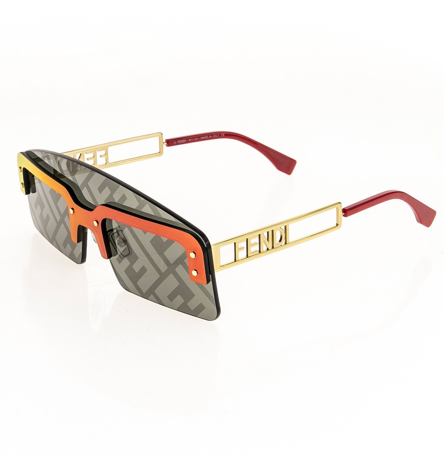 Pre-owned Fendi Technicolour 40023 Red Gold Ff Mirror Print Futuristic Sunglass Fe40023u In Gray