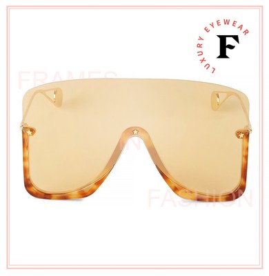 Pre-owned Gucci Star 0540 Blonde Havana Stud Mask Rimless Runway Sunglasses Gg0540s 003 In Brown