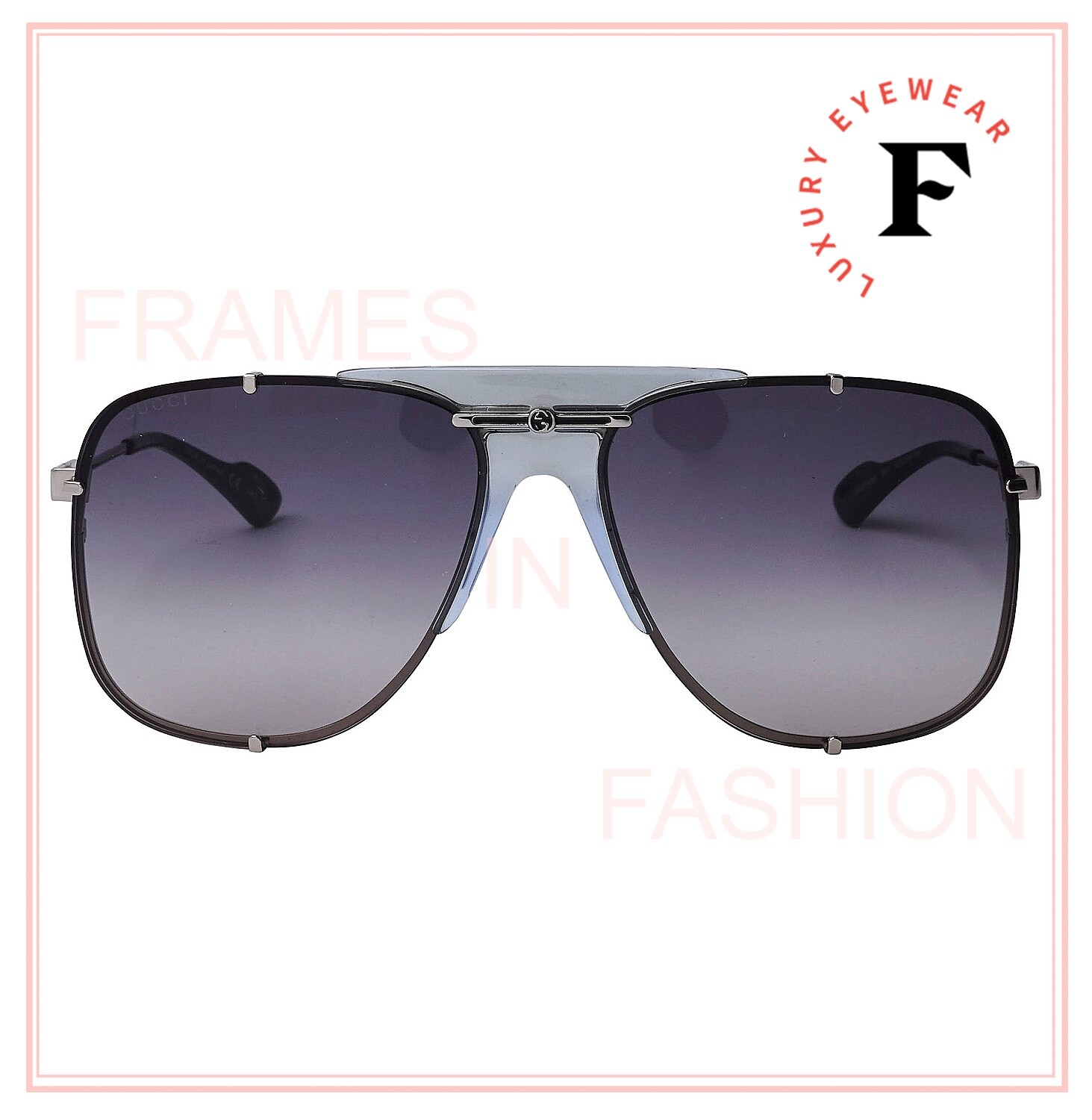 Pre-owned Gucci Web 0739 Silver Gray Rectangular Aviator 001 Sunglasses Gg0739s Unisex