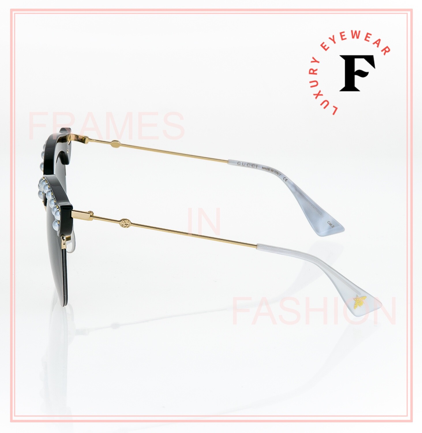 Pre-owned Gucci Hollywood Forever Black Gold Authentic Pearl 0212 Sunglasses Gg0212s 001 In Gray
