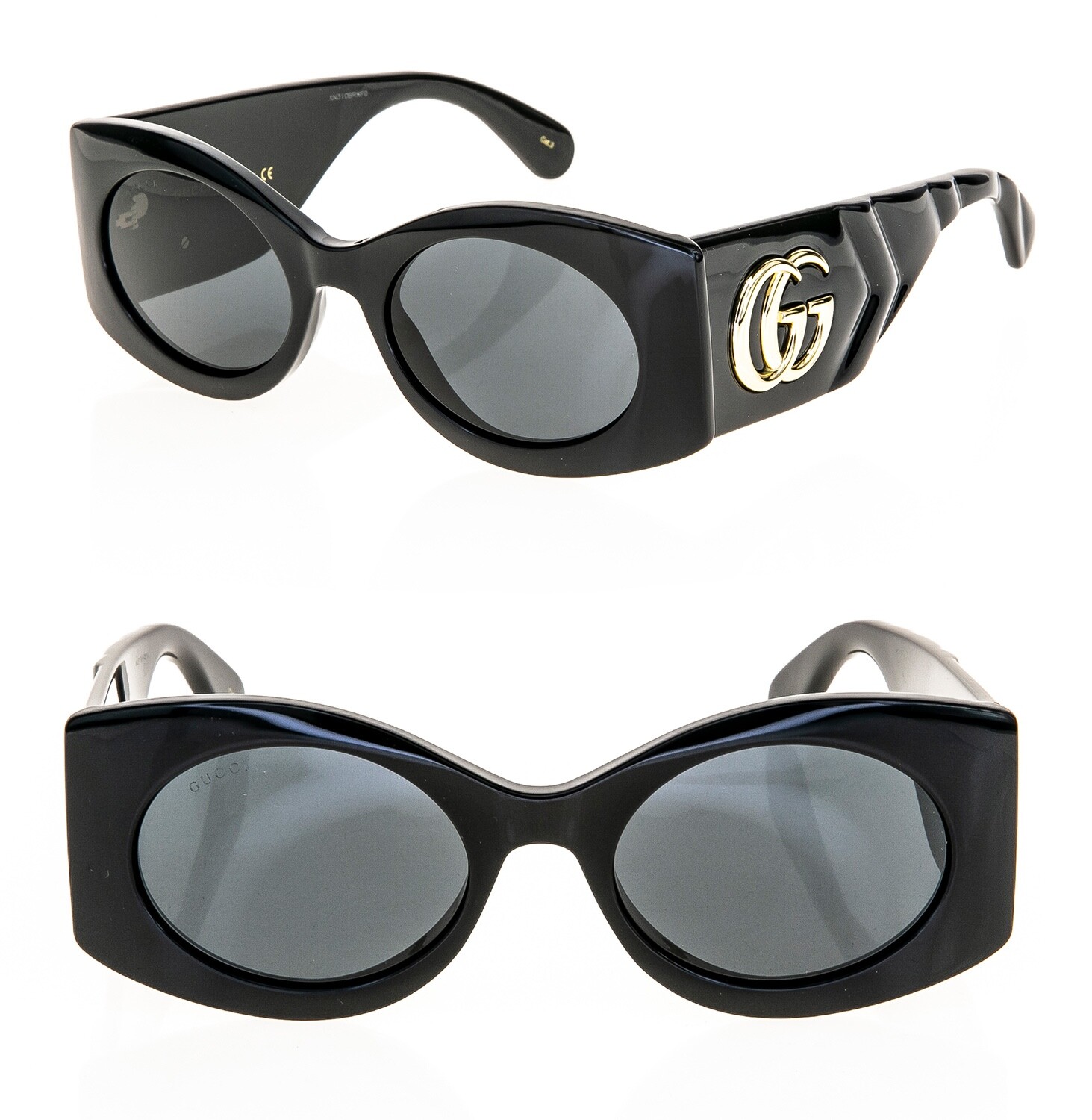 Pre-owned Gucci Matelasse 0810 Shiny Black Quilted Chunky Sunglasses Gg0810s 001 Marmont In Gray