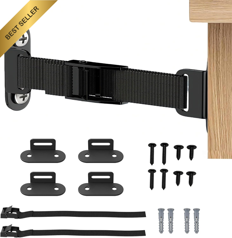 Anti Tip Furniture Anchors (2 Sets) – Heavy Duty Earthquake Proof Wall Straps fo