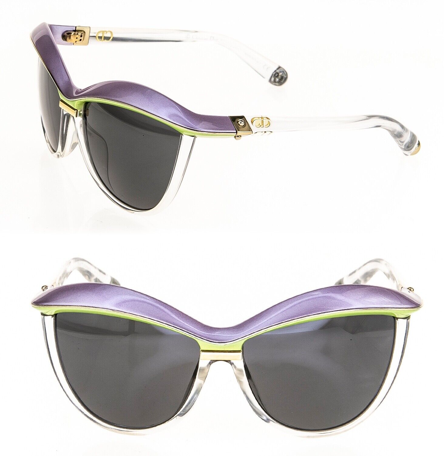 Pre-owned Dior Christian  Demoiselle 2 Crystal Mauve Pink Green Color Block Brow Sunglasses In Gray