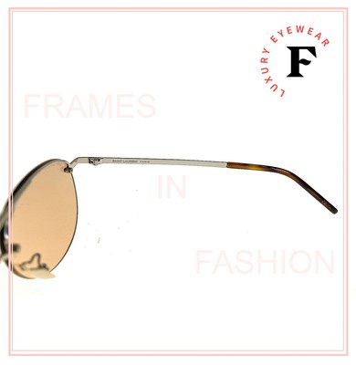 Pre-owned Saint Laurent Authentic Classic 416 Sl 003 Silver Brown Aviator Sunglasses Sl416