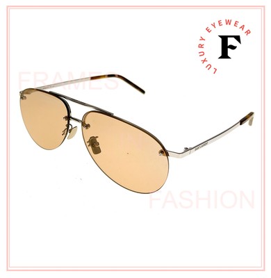 Pre-owned Saint Laurent Authentic Classic 416 Sl 003 Silver Brown Aviator Sunglasses Sl416