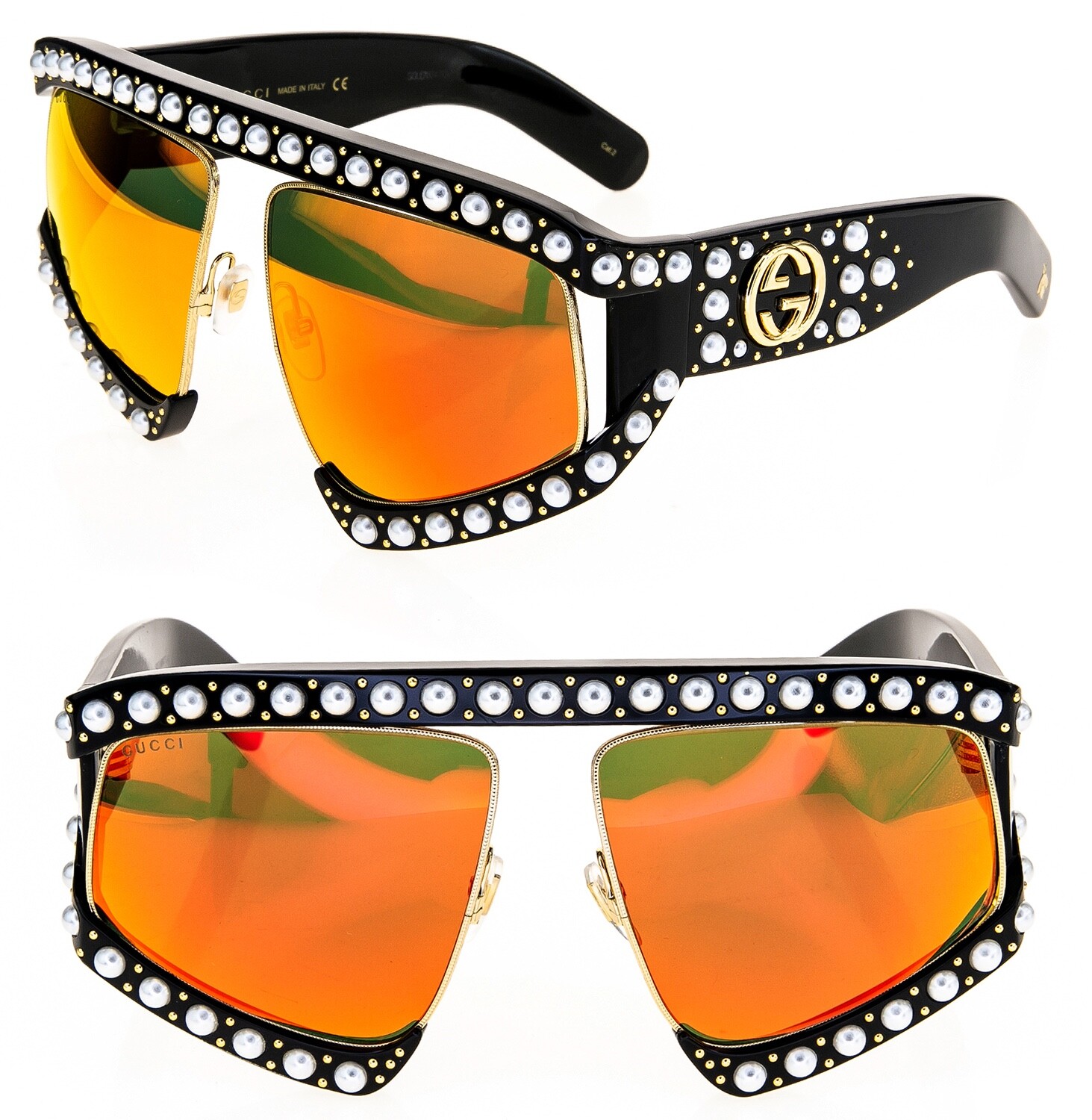 Pre-owned Gucci Authentic Hollywood Forever 0234 Black Orange Pearl Sunglasses Gg0234s 002 In Red