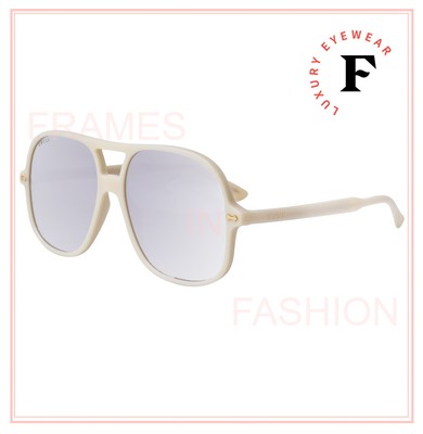 Pre-owned Gucci 0706 Ivory Silver Mirrored Oversized Unisex Retro Sunglasses Gg0706s 003