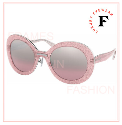 Pre-owned Miu Miu Special Collection 04v Pink Glitter Silver Mirrored Sunglasses Mu04vs