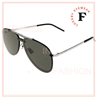 Pre-owned Saint Laurent Classic Mask 11 Ysl 001 Silver Black Unisex Sunglasses 50 Mm Sl11 In Gray