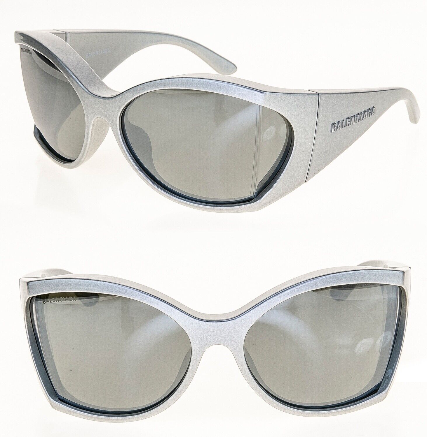 Pre-owned Balenciaga Extreme Oversized Wrap 0154 Silver Bold Unisex Sunglasses Bb0154s 003