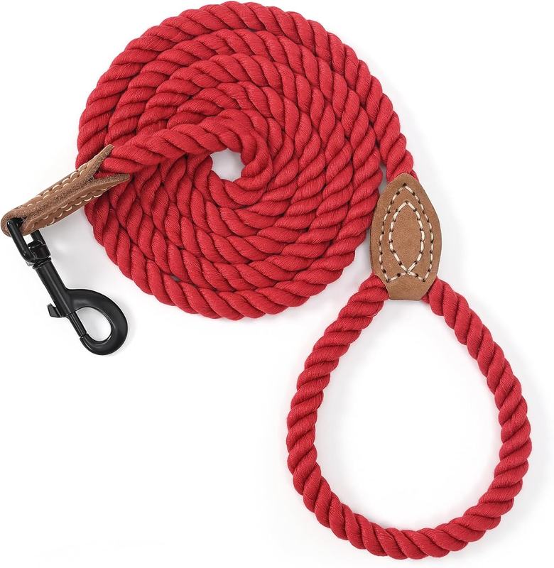 Dog Leash Braided Rope 5FT Leather Ends Swivel Clasp Heavy Duty Medium Large
