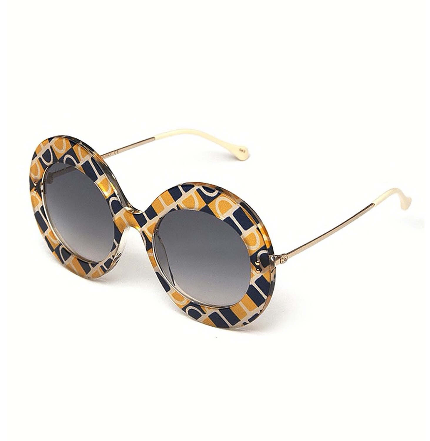 Pre-owned Gucci 0894 Blue Yellow Horsebit Print Oversized 001 Sunglasses Gg0894s Authentic