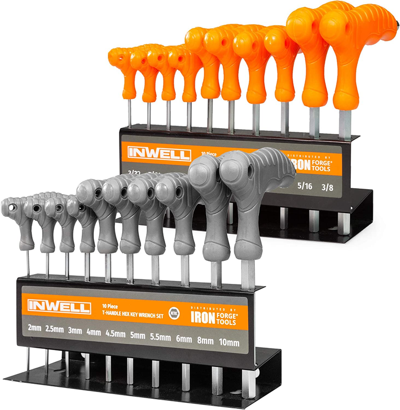 Iron Forge Tools 20 Piece T Handle Allen Wrench Set - SAE & Metric Hex Key Set w