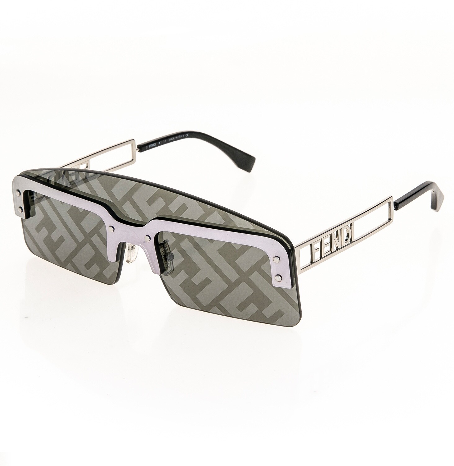 Pre-owned Fendi Technicolour 40023 Silver Ff Mirror Print Futuristic Sunglass Fe40023u In Gray