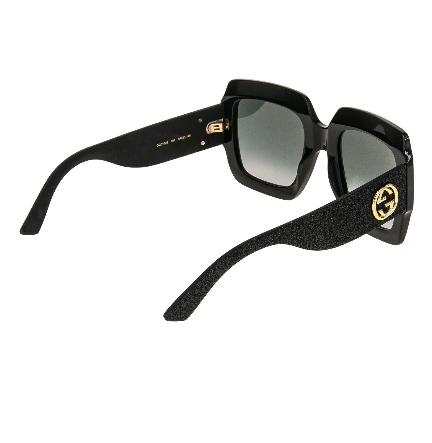 Pre-owned Gucci Glitter 0102 Oversized Rectangular Black Rubber Sunglasses Gg0102s 001 In Gray