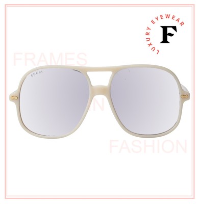 Pre-owned Gucci 0706 Ivory Silver Mirrored Oversized Unisex Retro Sunglasses Gg0706s 003