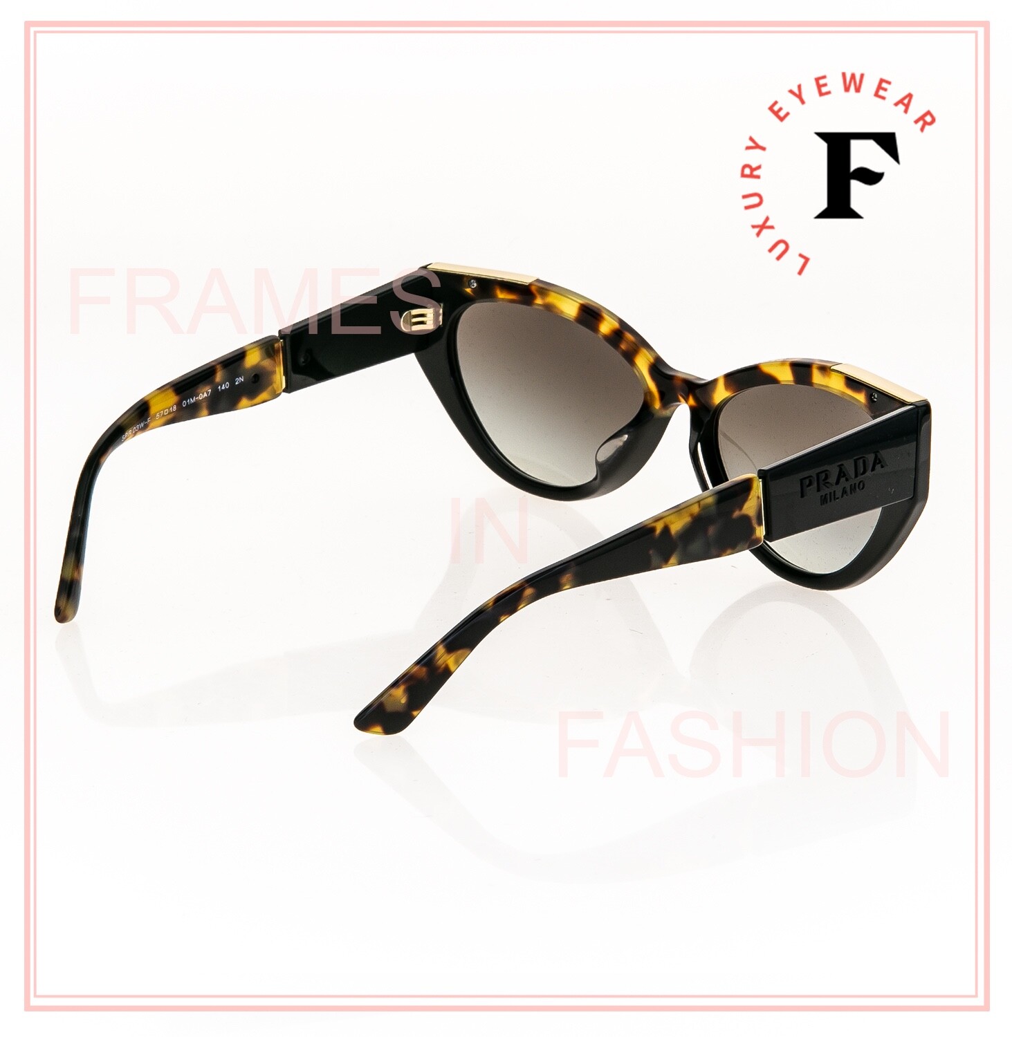 Pre-owned Prada Symbole Black Havana Gold Triangle Pr03wsf 03w Cat Eye Fashion Sunglasses In Gray
