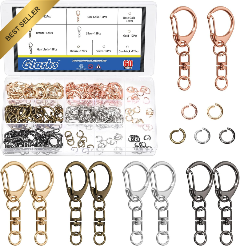60Pcs 18 X 45Mm Lobster Claw Clasps for Keychain Clip, 5 Colors Swivel Snap Hook