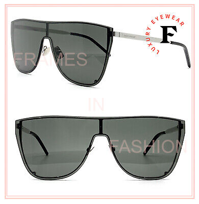 Pre-owned Saint Laurent Mask Ysl Sl1b 002 Silver Gray Unisex Shield Angular Sunglasses 1-b