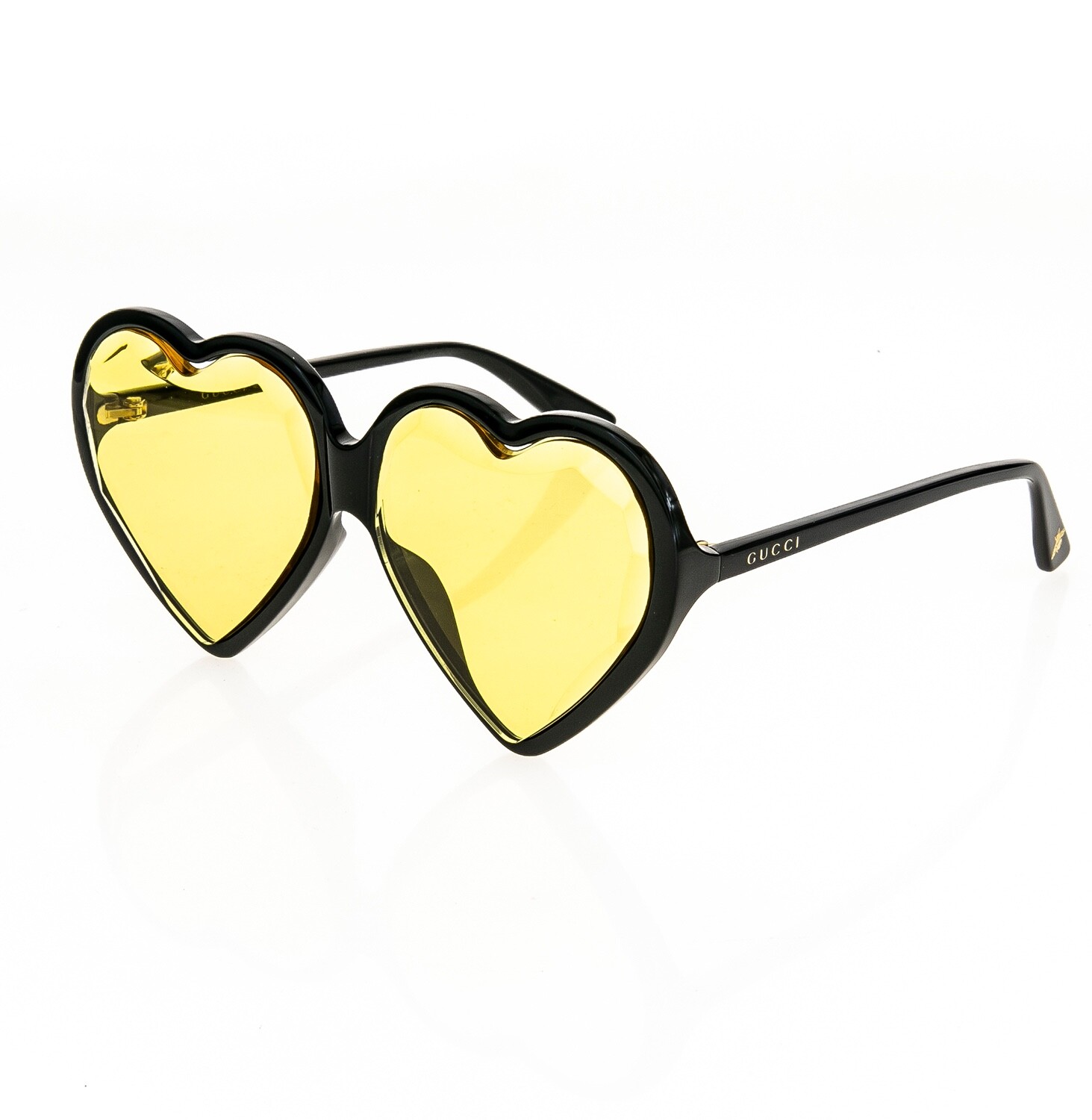 Pre-owned Gucci Hollywood Forever 0360 3d Heart Love Black Yellow Gg0360sa 002 Sunglasses