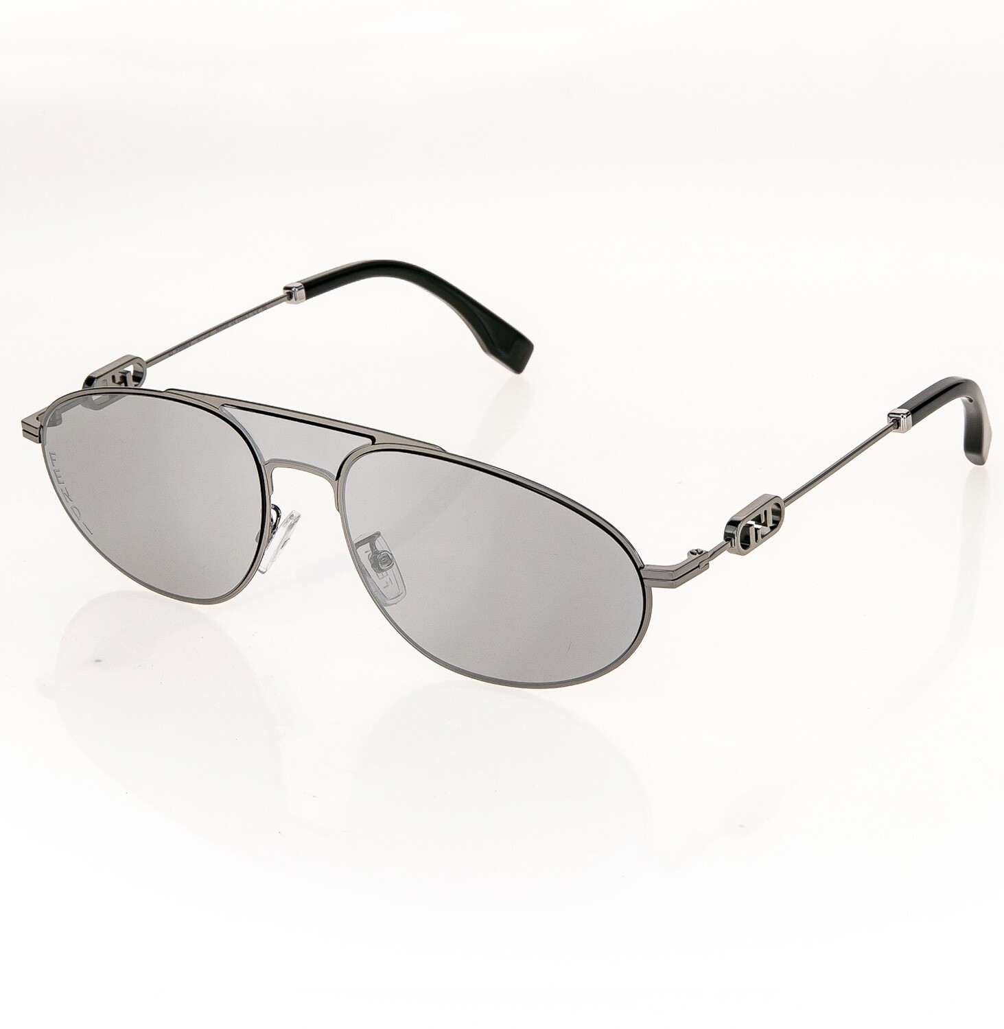 Pre-owned Fendi O'lock 40072 Ruthenium Silver Ff Lock Logo Unisex Metal Sunglass Fe40072u