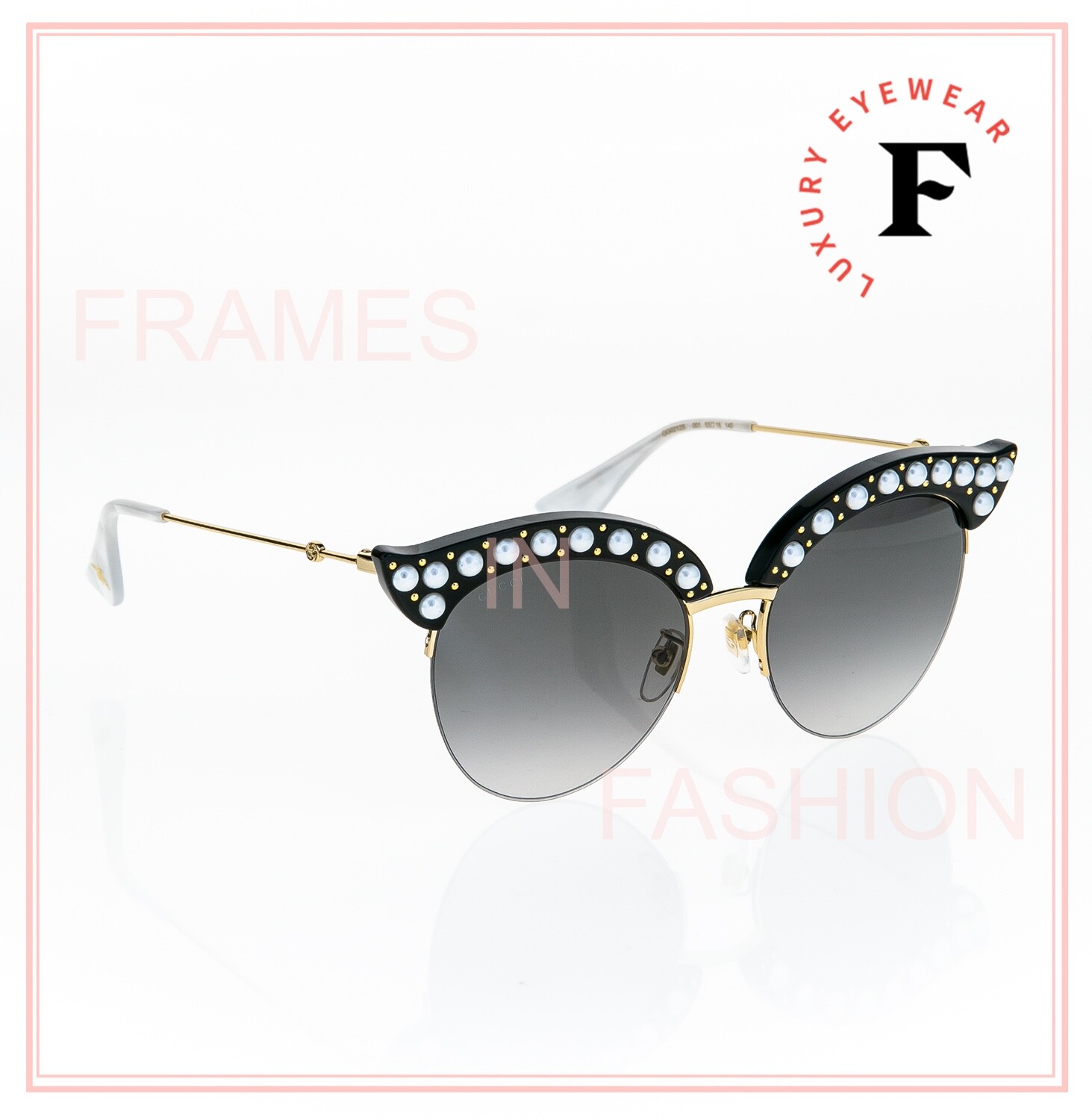 Pre-owned Gucci Hollywood Forever Black Gold Authentic Pearl 0212 Sunglasses Gg0212s 001 In Gray
