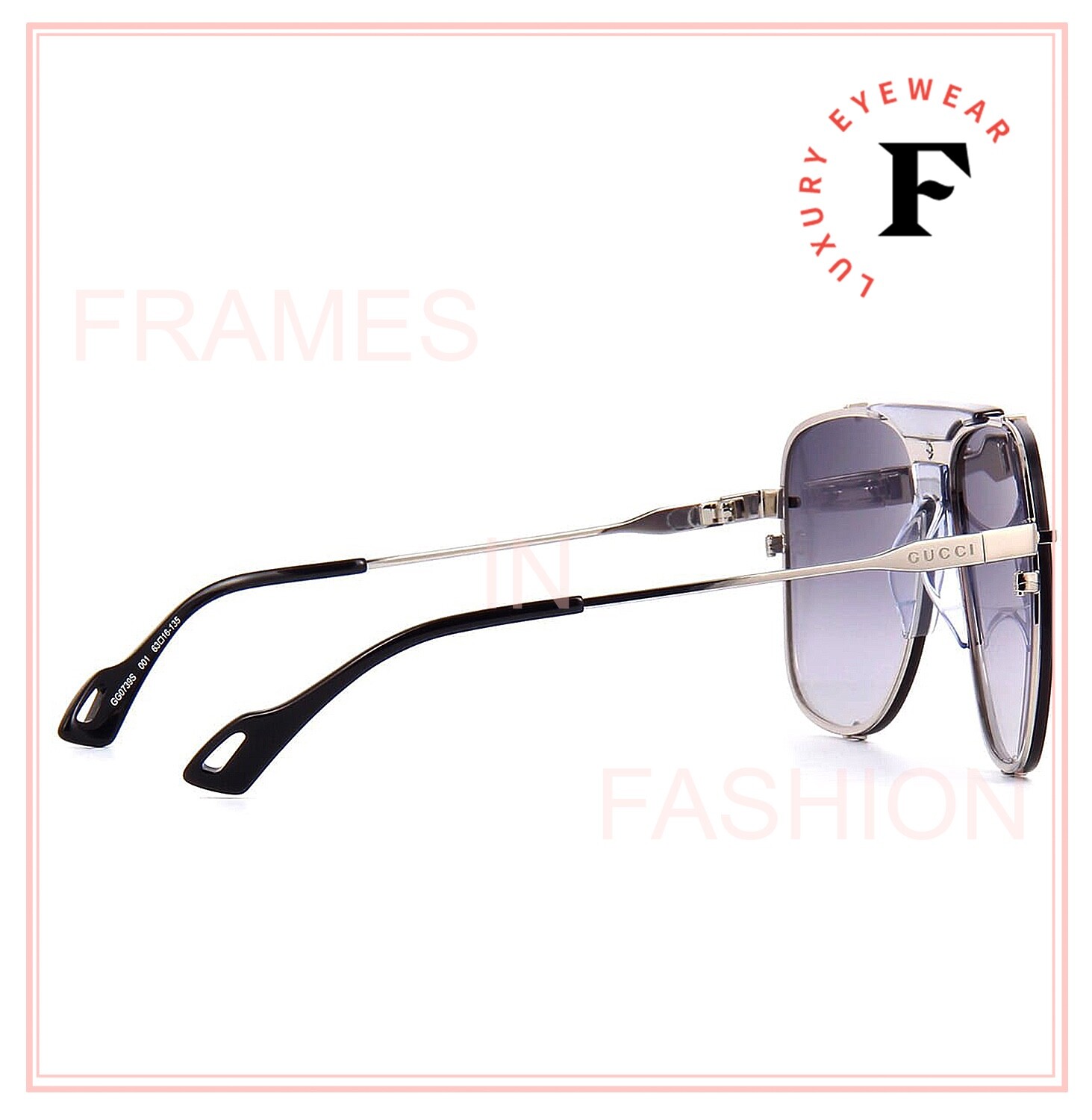 Pre-owned Gucci Web 0739 Silver Gray Rectangular Aviator 001 Sunglasses Gg0739s Unisex