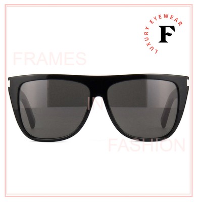 Pre-owned Saint Laurent Ysl Sl1 002 Black Rectangular Unisex Sunglasses Sl-1 Flat Top In Gray