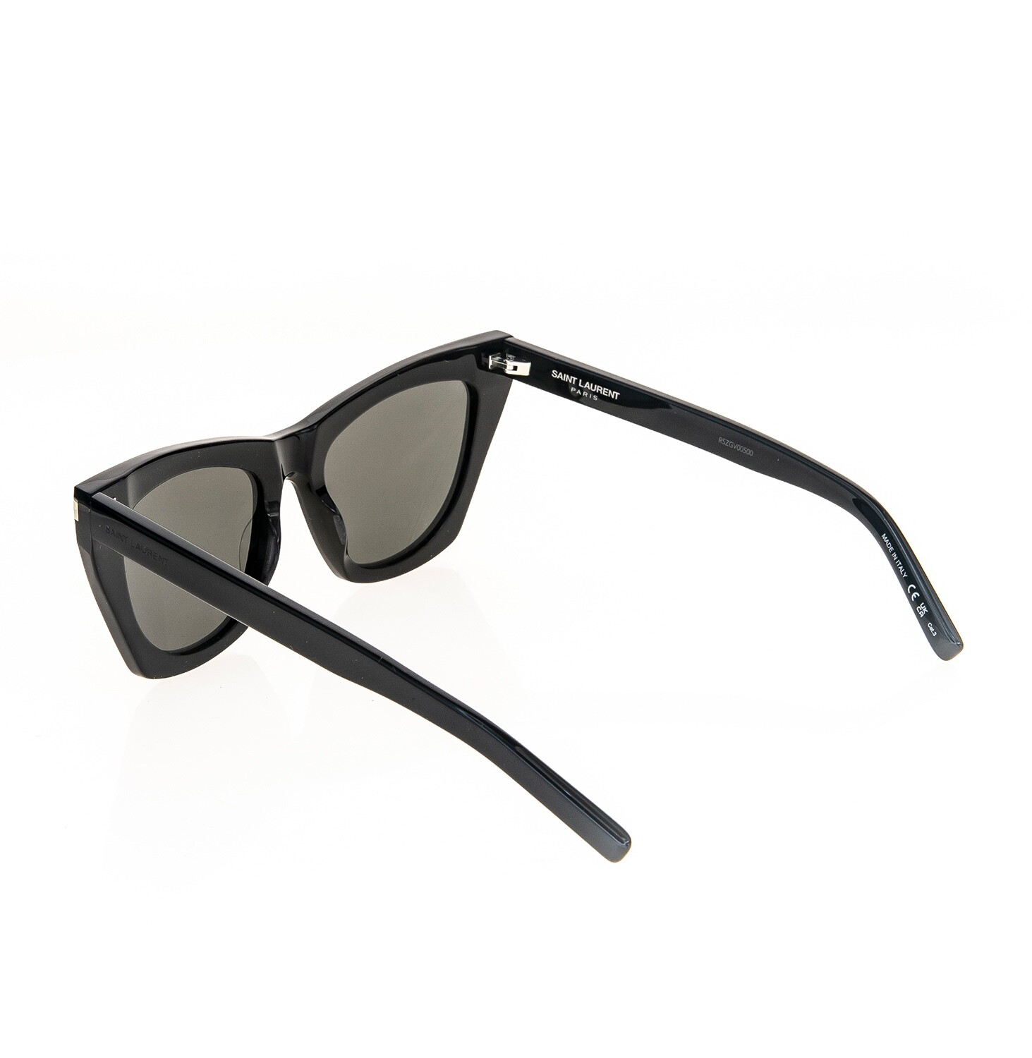 Pre-owned Saint Laurent Kate Ysl Sl214 001 Black Gray Unisex Cat Eye Logo Sunglasses 214