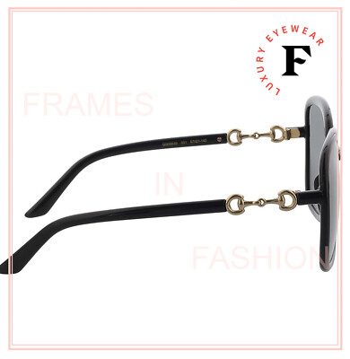 Pre-owned Gucci Horsebit 0893 Gold Black Rectangular Gg0893s 001 Retro Fashion Sunglasses In Gray
