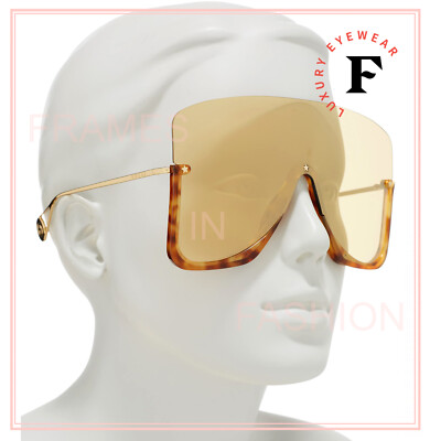 Pre-owned Gucci Star 0540 Blonde Havana Stud Mask Rimless Runway Sunglasses Gg0540s 003 In Brown