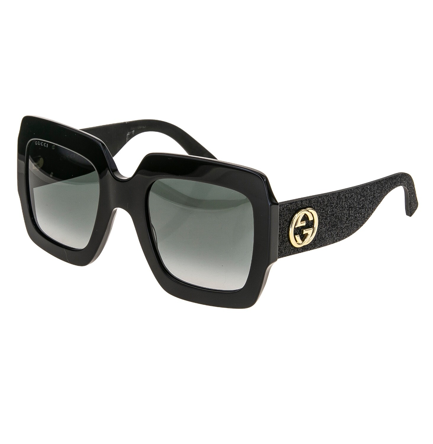 Pre-owned Gucci Glitter 0102 Oversized Rectangular Black Rubber Sunglasses Gg0102s 001 In Gray