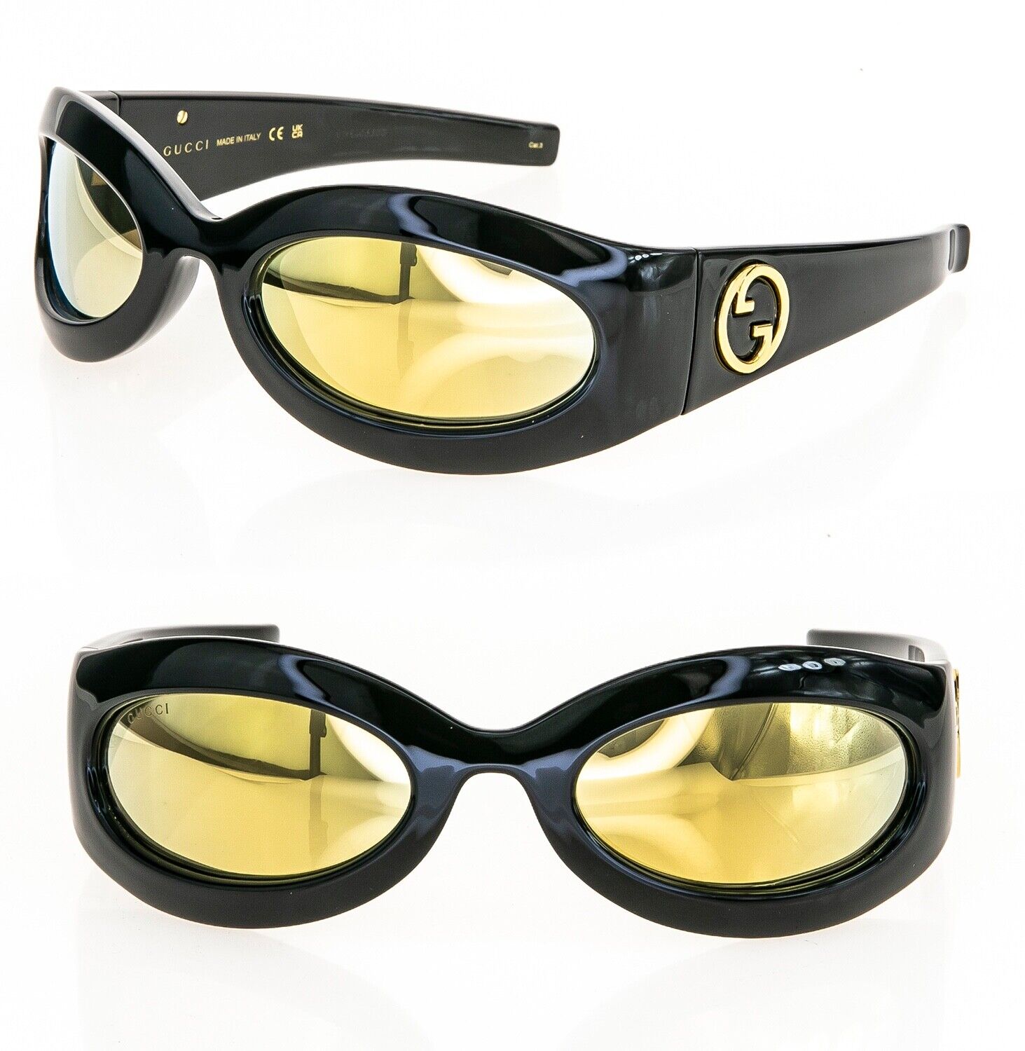 Pre-owned Gucci Love 11124765 Black Gold Wrap Ninja Unisex Mirror Sunglasses Gg1247s 003