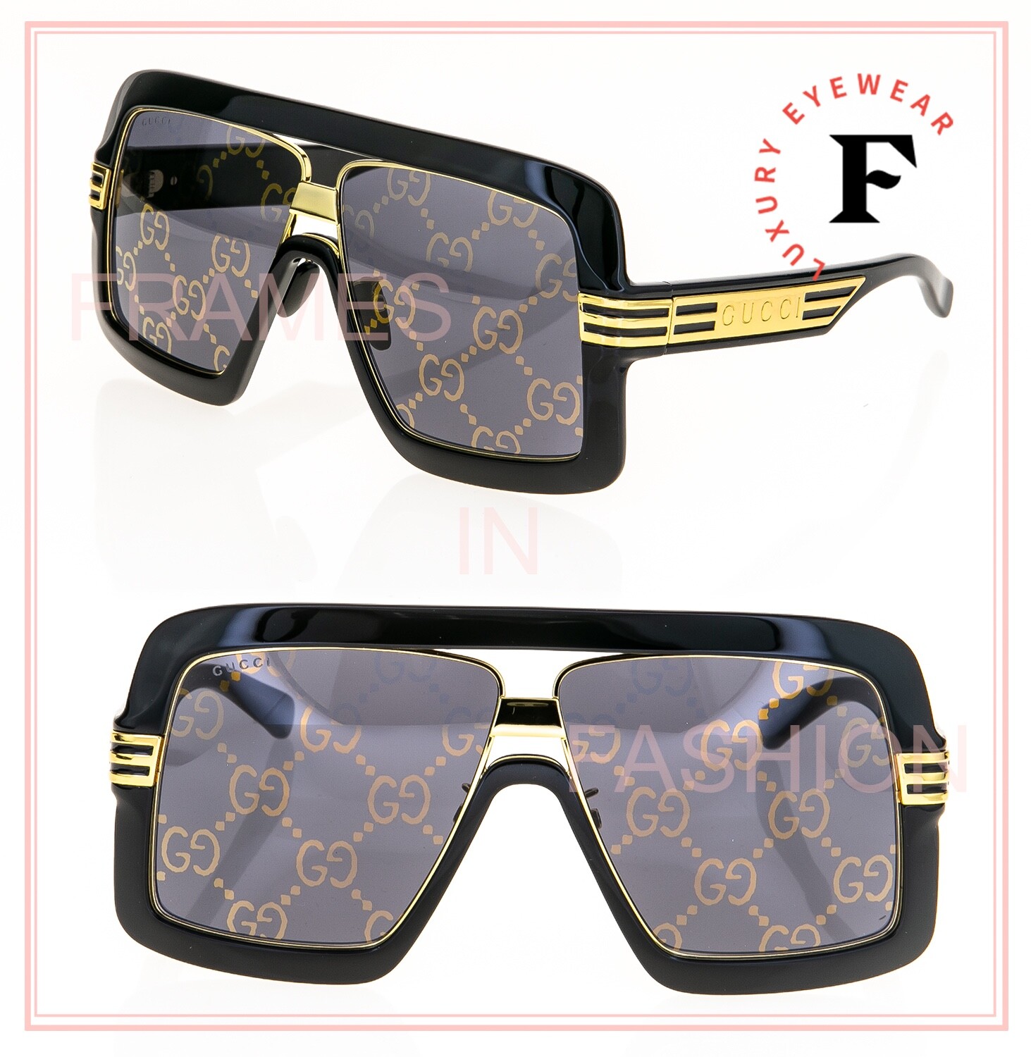 Pre-owned Gucci Epilogue 0900 Black Gg Mirror Print 001 Chunky Sunglasses Gg0900s Unisex